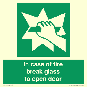 In case of fire break glass to open door